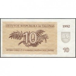 Lituanie - Pick 40 - 10 talonas - Série NA - 1992 - Etat : NEUF