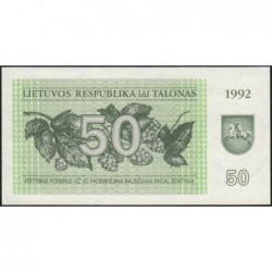 Lituanie - Pick 41 - 50 talonas - Série JF - 1992 - Etat : pr.NEUF