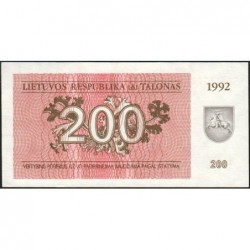 Lituanie - Pick 43 - 200 talonas - Série NC - 1992 - Etat : pr.NEUF