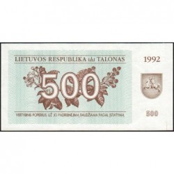 Lituanie - Pick 44 - 500 talonas - Série KG - 1992 - Etat : NEUF