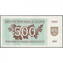 Lituanie - Pick 44 - 500 talonas - Série PI - 1992 - Etat : NEUF