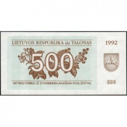 Lituanie - Pick 44 - 500 talonas - Série TG - 1992 - Etat : NEUF