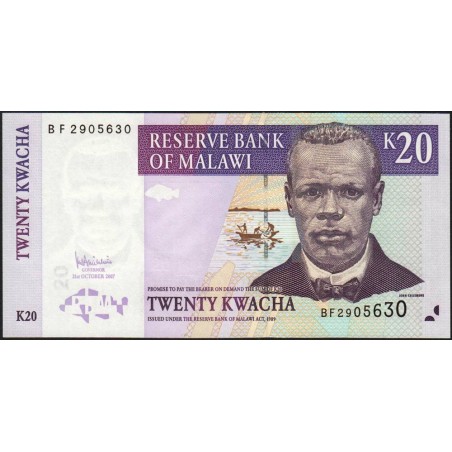 Malawi - Pick 52c - 20 kwacha - Série BF - 31/10/2007 - Etat : NEUF