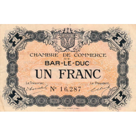 Bar-le-Duc - Pirot 19-3 - 1 franc - Sans date (1915) - Etat : TTB