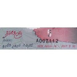 Maldives - Pick A26a - 5 ruffiyaa - Série A - 10/05/2017 - Polymère - Etat : NEUF