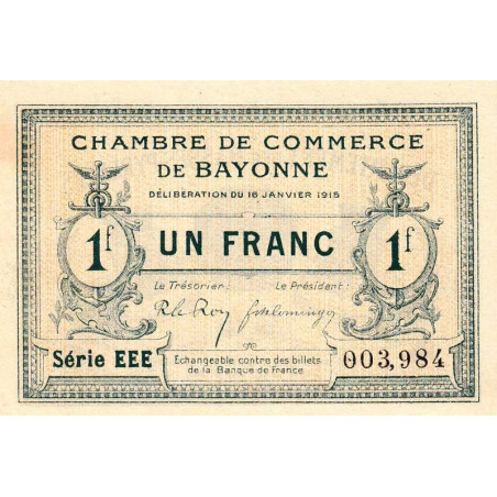 Bayonne - Pirot 21-15a - 1 franc - Série EEE - 16/01/1915 - Etat : SPL
