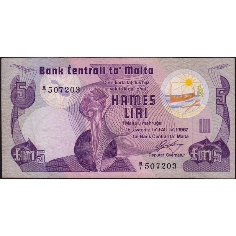 Malte - Pick 35a - 5 liri - Série B/1 - 1979 - Etat : TB+