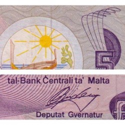 Malte - Pick 35a - 5 liri - Série B/1 - 1979 - Etat : TB+