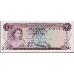 Bahamas - Pick 17 - 1/2 dollar - Série B - Loi 1965 - Etat : TTB