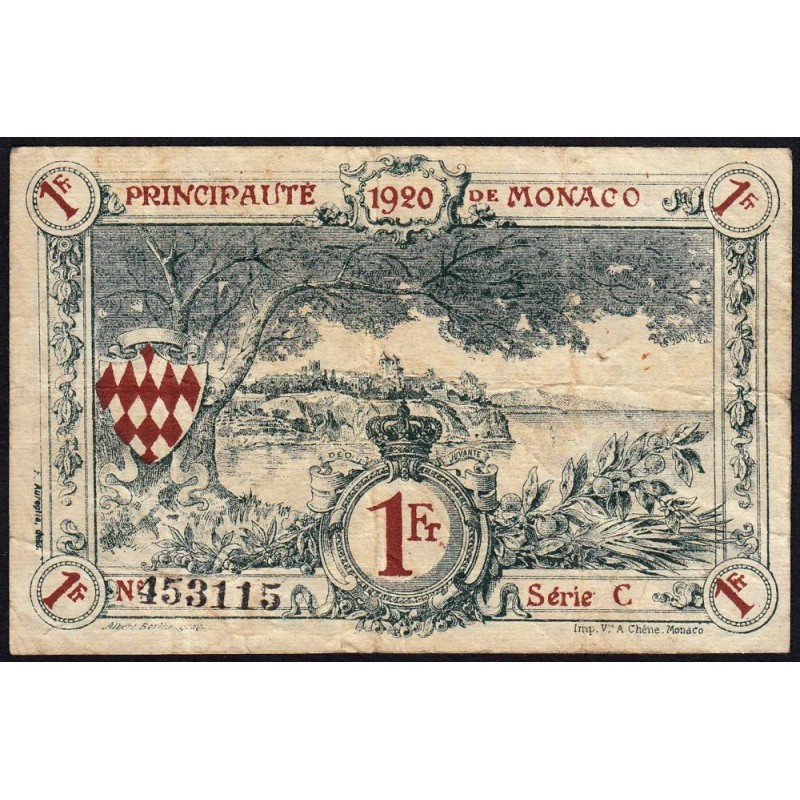 Monaco - Pirot 136-6 - 1 franc - Série C - 16/03/1920 (1921) - Etat : TB-