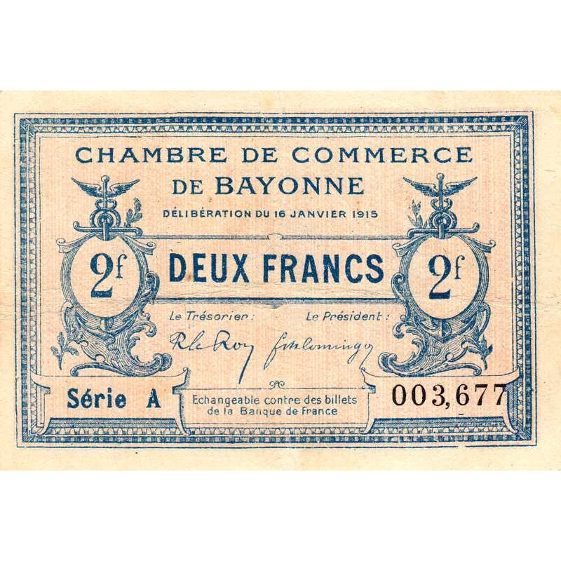 Bayonne - Pirot 21-19a - 2 francs - Série A - 16/01/1915 - Etat : TTB