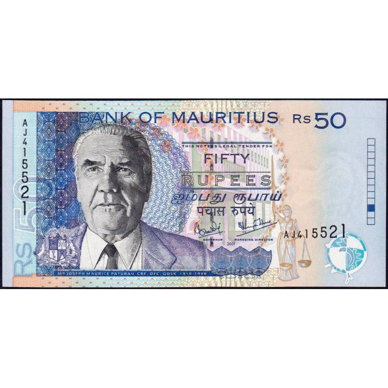 Maurice (île) - Pick 50b - 50 rupees - Série AJ - 2001 - Etat : SPL+