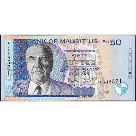 Maurice (île) - Pick 50b - 50 rupees - Série AJ - 2001 - Etat : SPL+