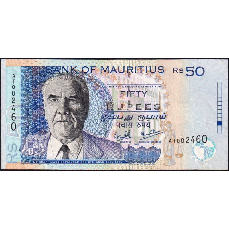 Maurice (île) - Pick 50c - 50 rupees - Série AT - 2003 - Etat : TTB