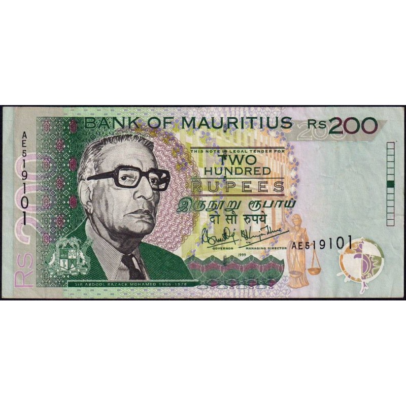 Maurice (île) - Pick 52a - 200 rupees - Série AE - 1999 - Etat : TTB-