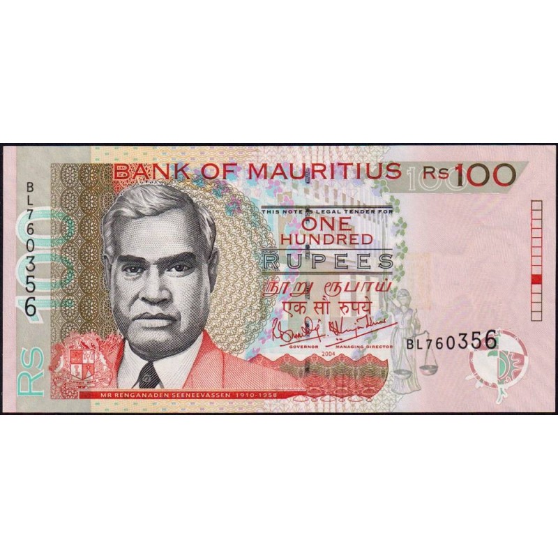 Maurice (île) - Pick 56a - 100 rupees - Série BL - 2004 - Etat : SPL