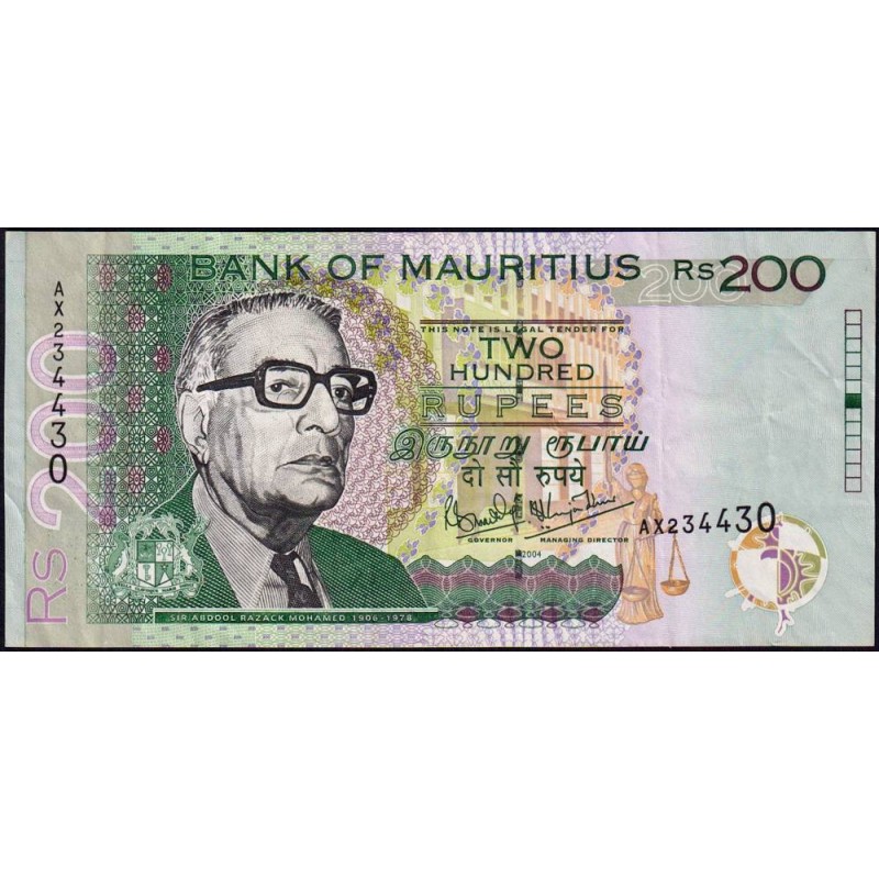 Maurice (île) - Pick 57a - 200 rupees - Série AX - 2004 - Etat : TTB-