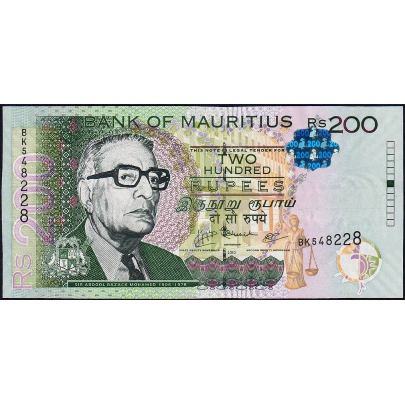 Maurice (île) - Pick 61a - 200 rupees - Série BK - 2010 - Etat : NEUF