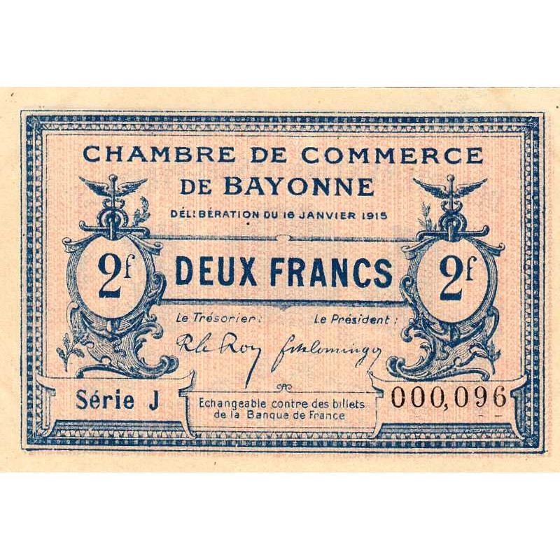Bayonne - Pirot 21-19b - 2 francs - Série J - 16/01/1915 - Petit numéro - Etat : SUP+
