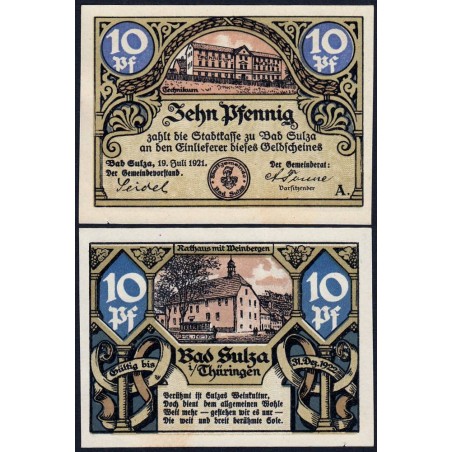 Allemagne - Notgeld - Sulza (Bad-Sulza) - 10 pfennig - 19/07/1921 - Série A - Etat : NEUF