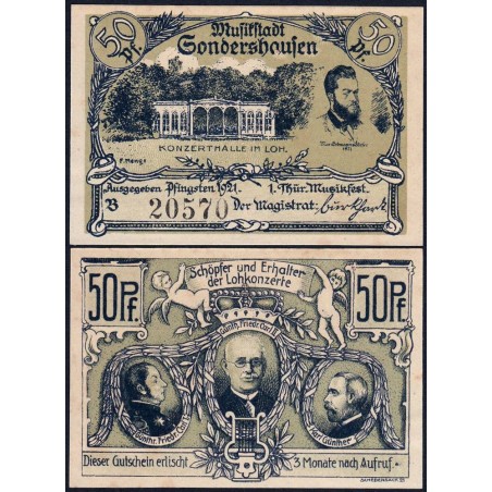 Allemagne - Notgeld - Sondershausen - 50 pfennig - Série B - 1921 - Etat : NEUF