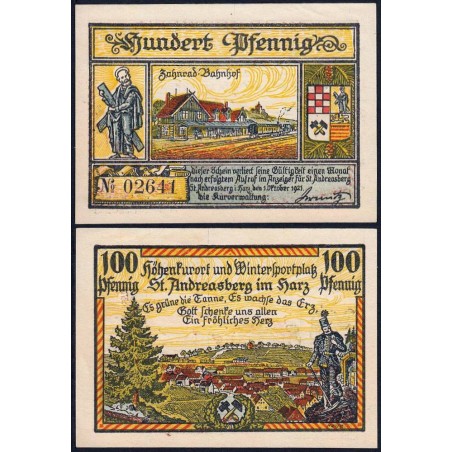Allemagne - Notgeld - St-Andreasberg-im-Harz - 100 pfennig - 01/10/1921 - Etat : NEUF