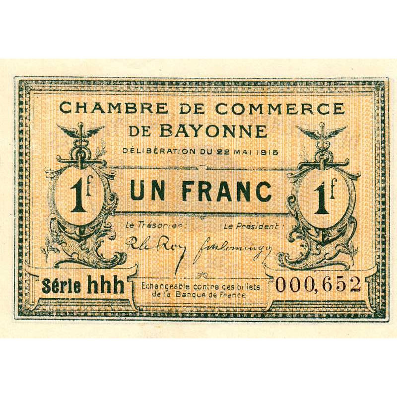 Bayonne - Pirot 21-32 - 1 franc - Série hhh - 22/05/1916 - Etat : SPL+