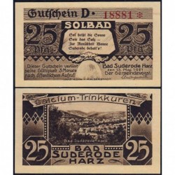 Allemagne - Notgeld - Suderode-im-Harz - 25 pfennig - Série D - 13/05/1921 - Etat : NEUF