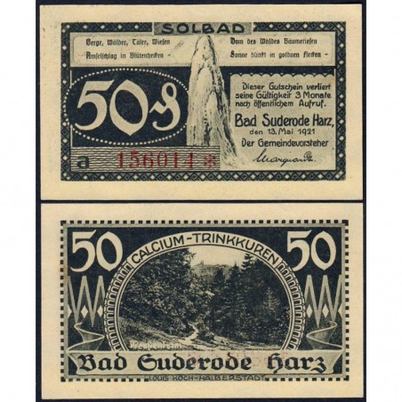 Allemagne - Notgeld - Suderode-im-Harz - 50 pfennig - Série a - 13/05/1921 - Etat : NEUF