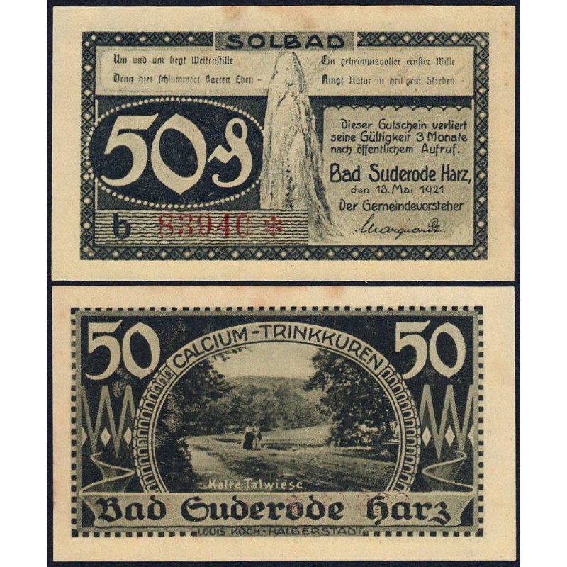 Allemagne - Notgeld - Suderode-im-Harz - 50 pfennig - Série b - 13/05/1921 - Etat : SUP+
