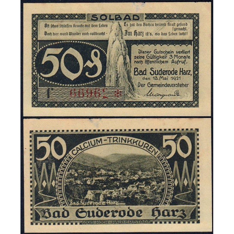 Allemagne - Notgeld - Suderode-im-Harz - 50 pfennig - Série f - 13/05/1921 - Etat : TTB+