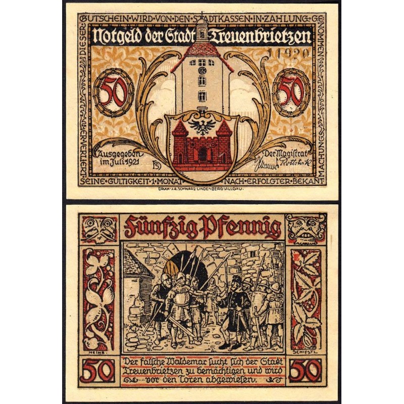 Allemagne - Notgeld - Treuenbrietzen - 50 pfennig - Série e - 07/1921 - Etat : NEUF