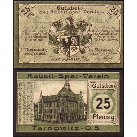 Pologne - Notgeld - Tarnowitz (Tarnowskie Gory) - 25 pfennig - 01/01/1921 - Etat : NEUF