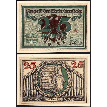 Allemagne - Notgeld - Arnstadt - 25 pfennig - Lettre A - 1921 - Etat : NEUF
