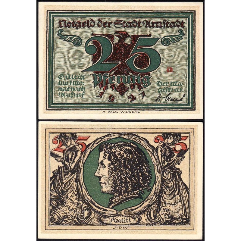 Allemagne - Notgeld - Arnstadt - 25 pfennig - Lettre a - 1921 - Etat : pr.NEUF