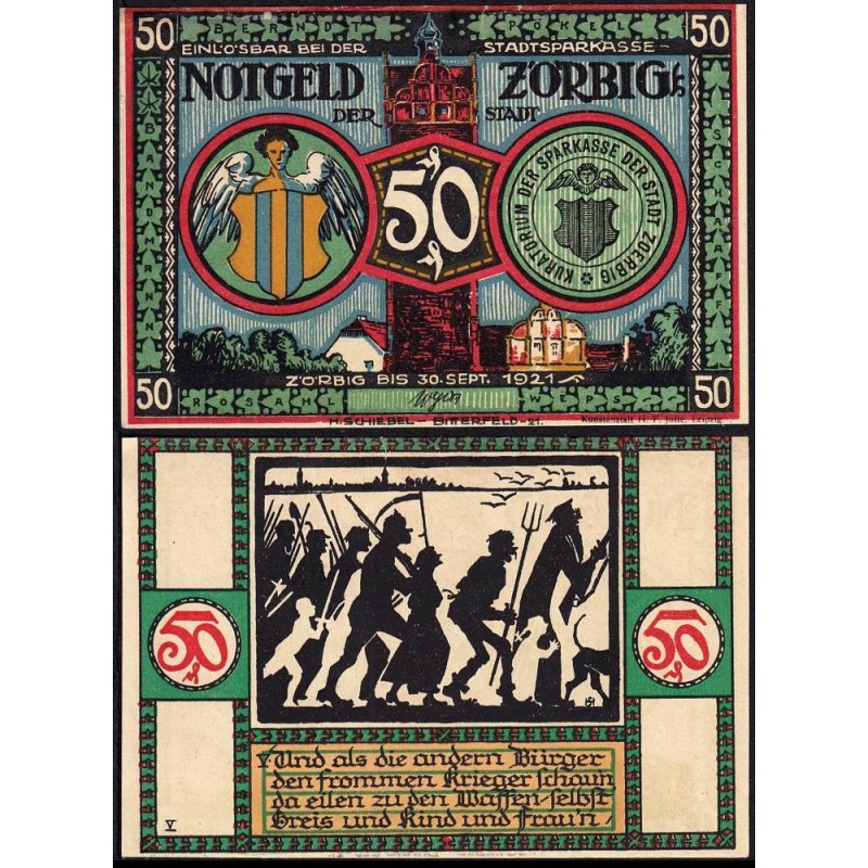 Allemagne - Notgeld - Zörbig - 50 pfennig - Série V - 1921 - Etat : SUP