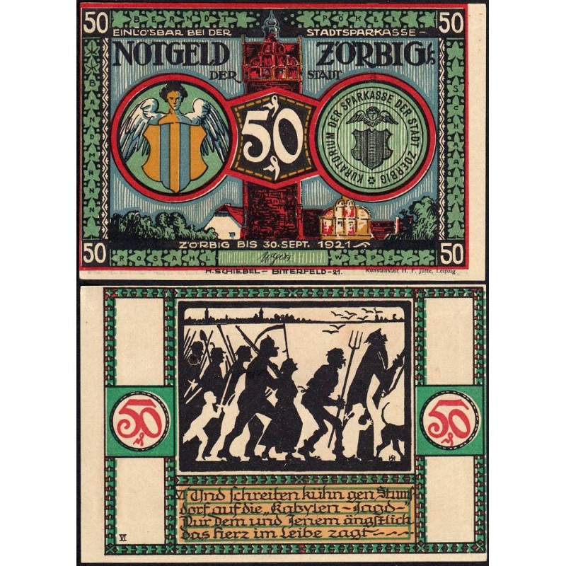 Allemagne - Notgeld - Zörbig - 50 pfennig - Série VI - 1921 - Etat : SPL