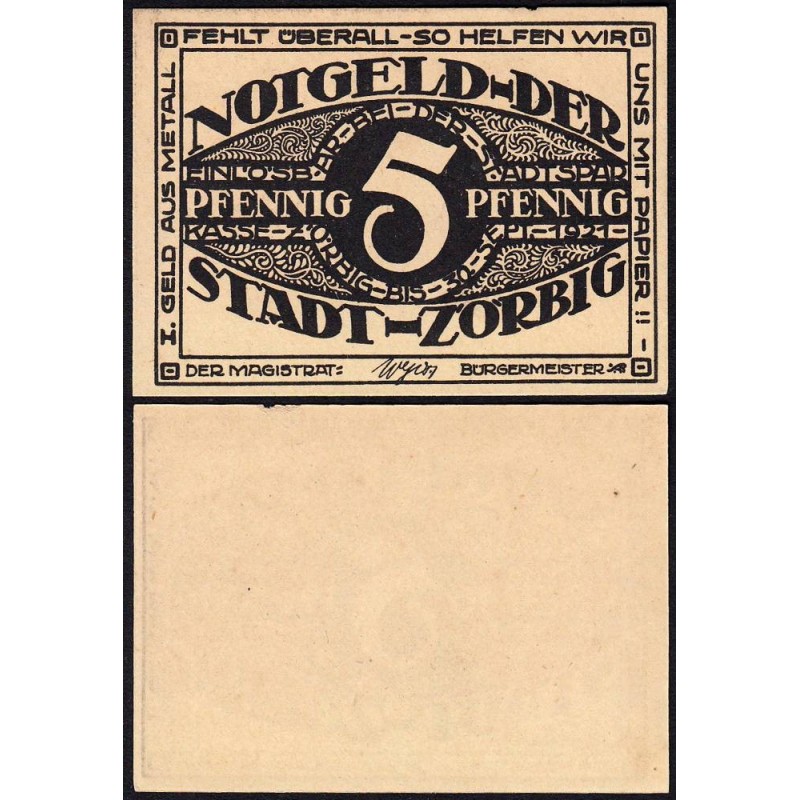 Allemagne - Notgeld - Zörbig - 5 pfennig - Série I - 1921 - Etat : pr.NEUF