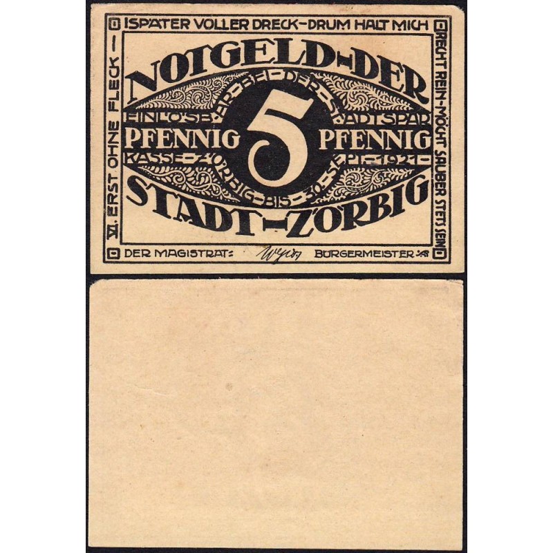 Allemagne - Notgeld - Zörbig - 5 pfennig - Série VI - 1921 - Etat : SPL