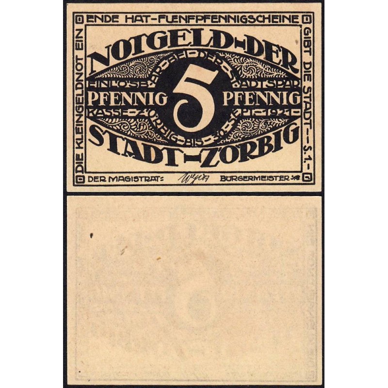 Allemagne - Notgeld - Zörbig - 5 pfennig - Série S.1 - 1921 - Etat : NEUF