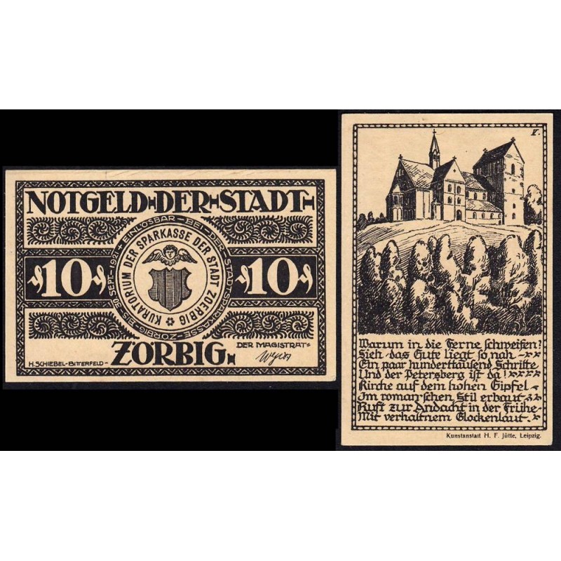 Allemagne - Notgeld - Zörbig - 10 pfennig - Série V - 1921 - Etat : SPL