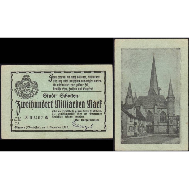 Allemagne - Notgeld - Schotten - 200 milliards mark - Série D - 01/11/1923 - Etat : TTB