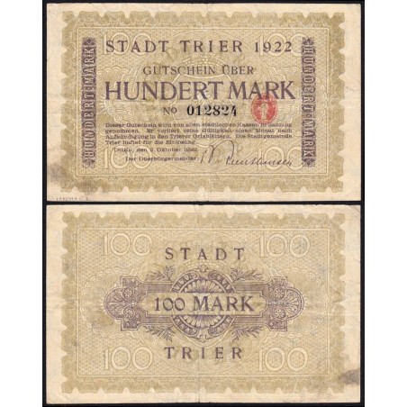 Allemagne - Notgeld - Trier - 100 mark - 02/10/1922 - Etat : TTB-