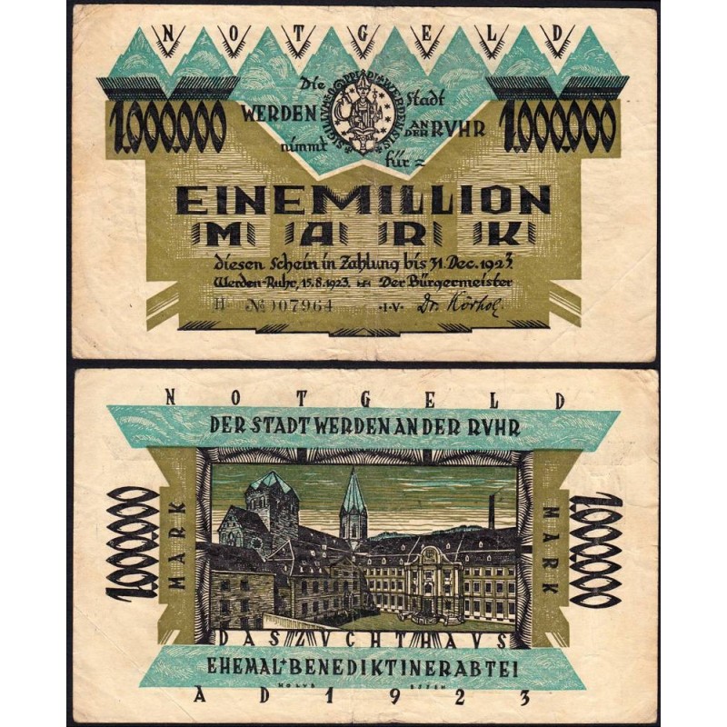 Allemagne - Notgeld - Werden-an-der-Ruhr - 1 million mark - Série H - 15/08/1923 - Etat : TTB-
