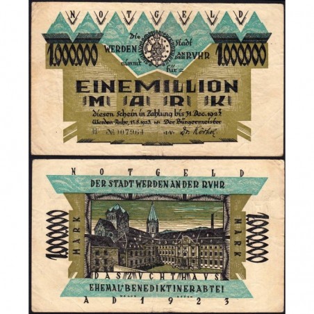 Allemagne - Notgeld - Werden-an-der-Ruhr - 1 million mark - Série H - 15/08/1923 - Etat : TTB-