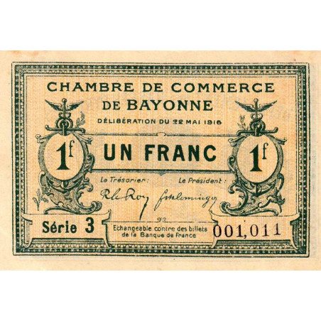 Bayonne - Pirot 21-34 - 1 franc - Série 3 - 22/05/1916 - Etat : SUP