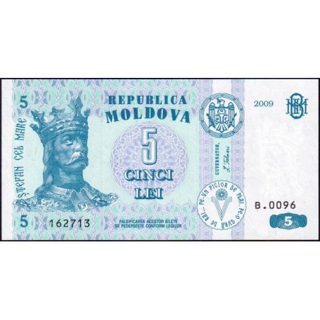 Moldavie - Pick 9f - 5 lei - Série B.0096 - 2009 - Etat : NEUF