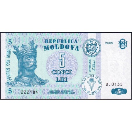 Moldavie - Pick 9f - 5 lei - Série B.0135 - 2009 - Etat : NEUF