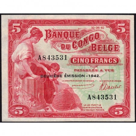 Congo Belge - Pick 13 - 5 francs - Série A - 10/06/1942 - Etat : pr.NEUF