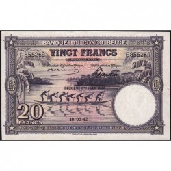 Congo Belge - Pick 15A - 20 francs - Série E - 10/03/1942 - Etat : TTB+ à SUP